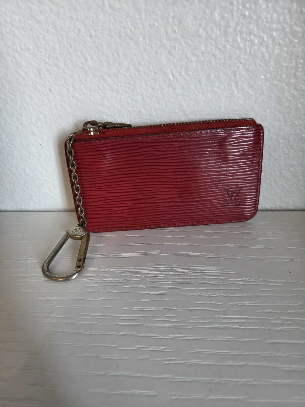 Louis Vuitton Red Epi Leather Key & Card Pouch with Chain Clip